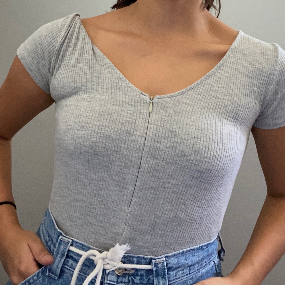 Grey short sleeve bodysuit